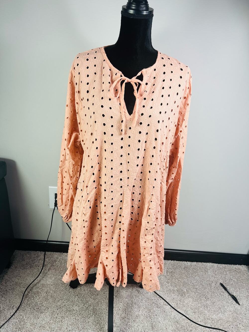 ASOS eyelet dust pink ruffle bottom dress size 10